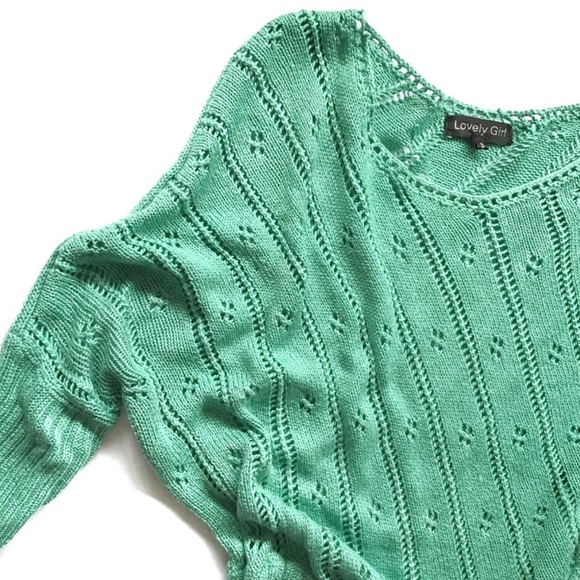 LOVELY GIRL | GREEN KNIT BATWING DOLMAN SLEEVE TOP - Picture 2 of 6